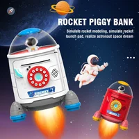 Rocket Piggy Bank with Fingerprint Code Password Key Switch Music Large Capacity Coin Money Box Cartoon Birthday Gift for Kids 2