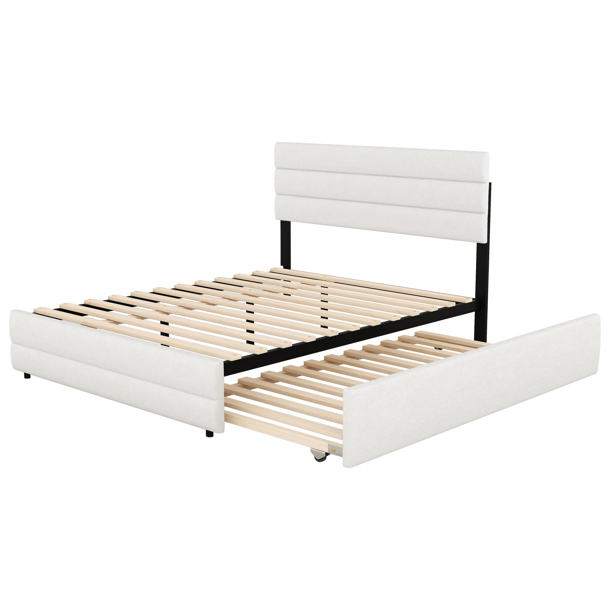 140 x 200 Plattformbett mit Schneeräummaschine für zwei Personen und zwei Schubladen, beige – Detail 11