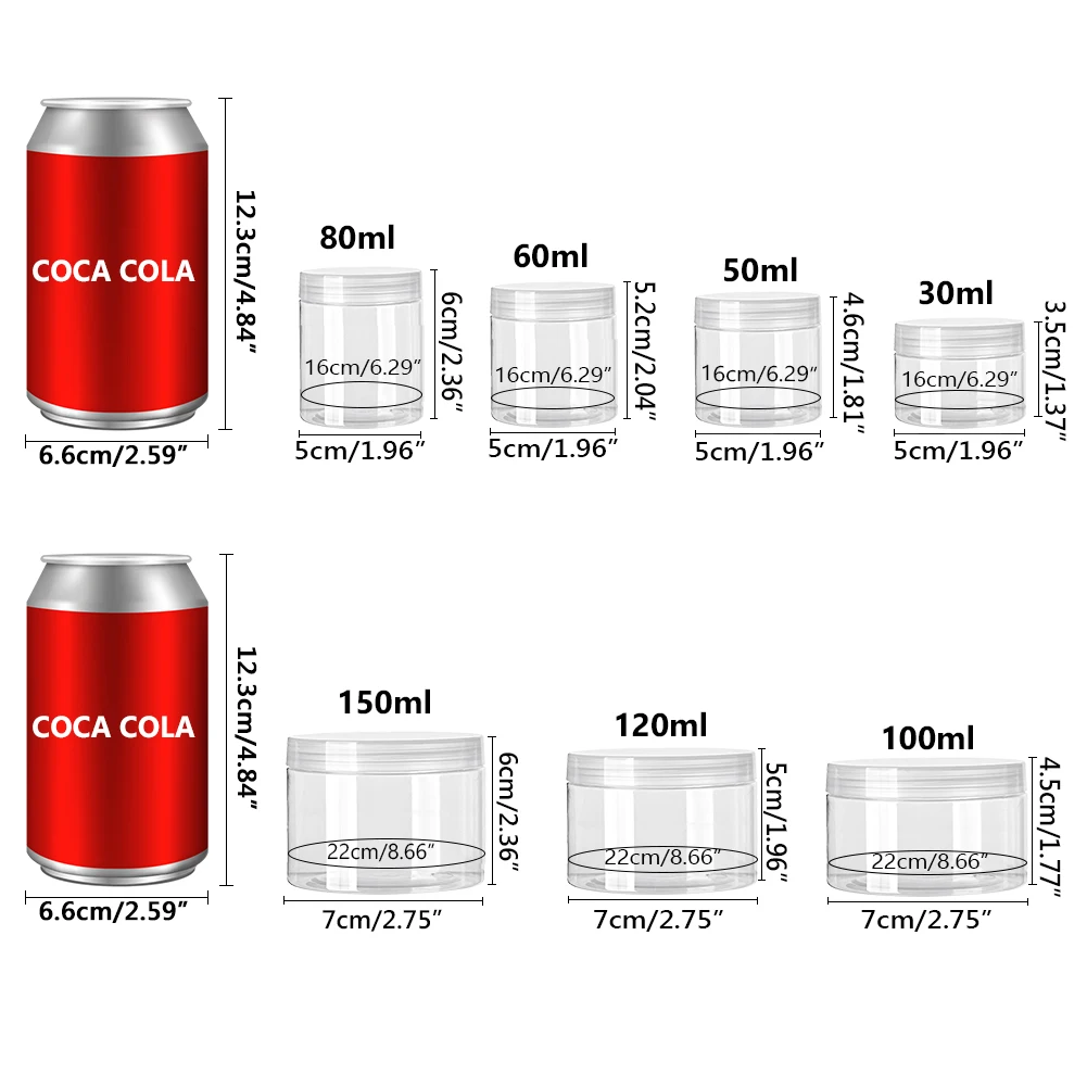 30-150ml Plastic Storage Jars with Screw-on Lids for Makeup and Food Crafts