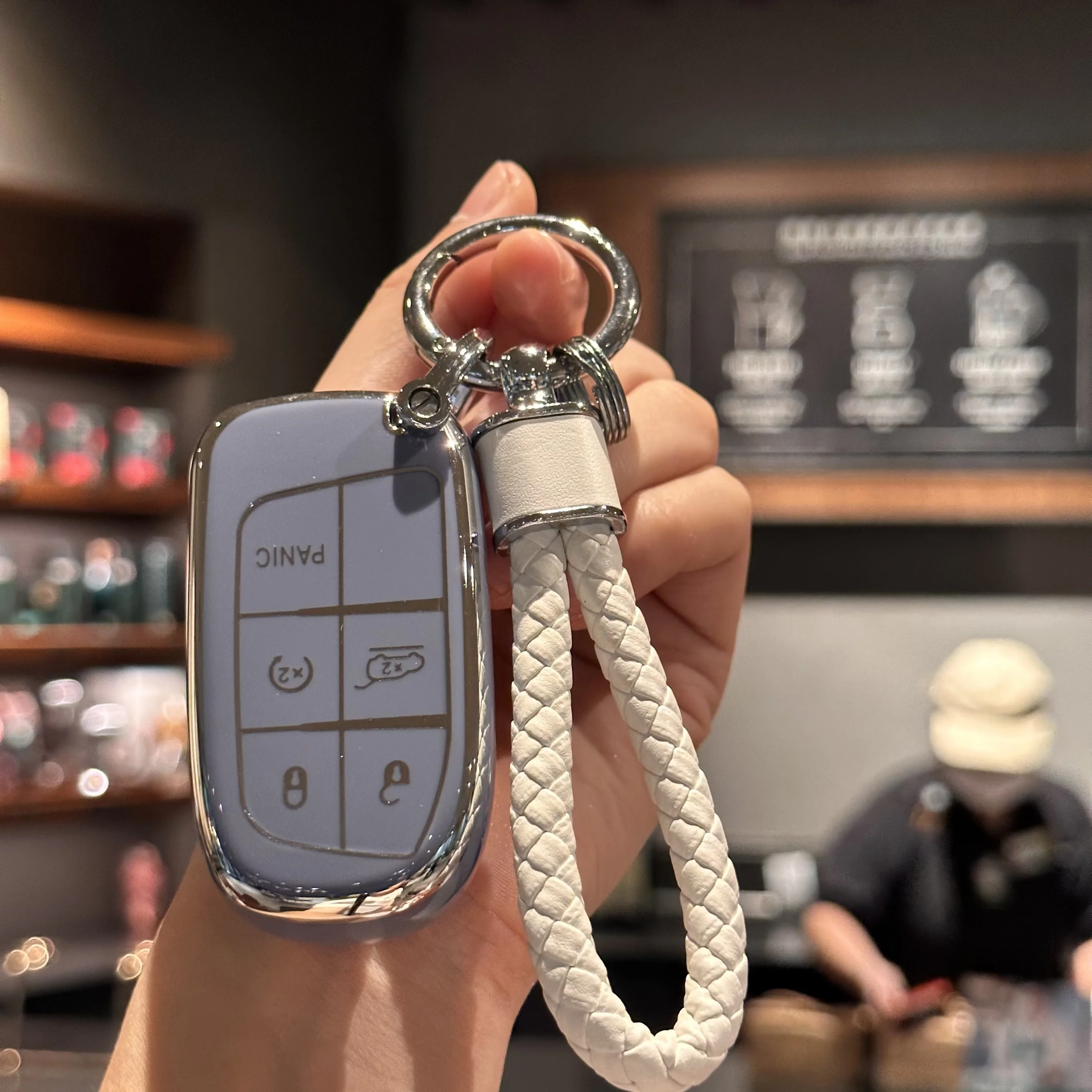 Key Case Cover Key Fob Cover with Keychain Lanyard For Fiat For Jeep Renegade Grand Cherokee Dodge Ram