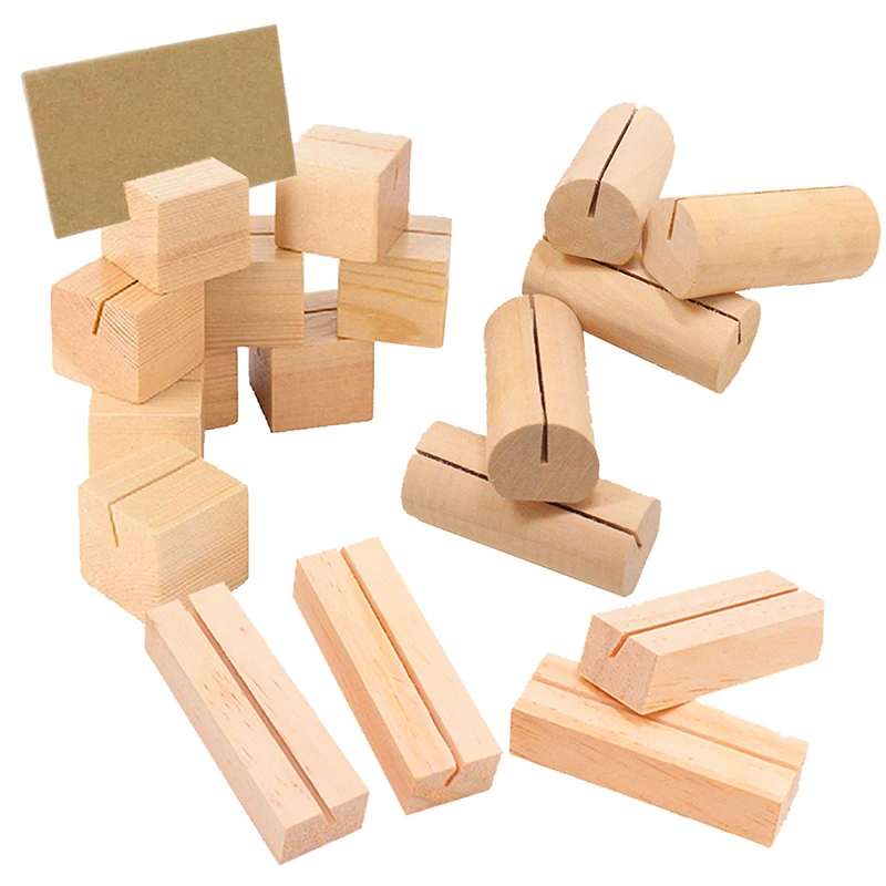 소박한 결혼식 나무 장소 카드 홀더, 사진 엽서 클립 스탠드, 약혼 생일 파티 테이블 번호 이름 표시, 10 개 