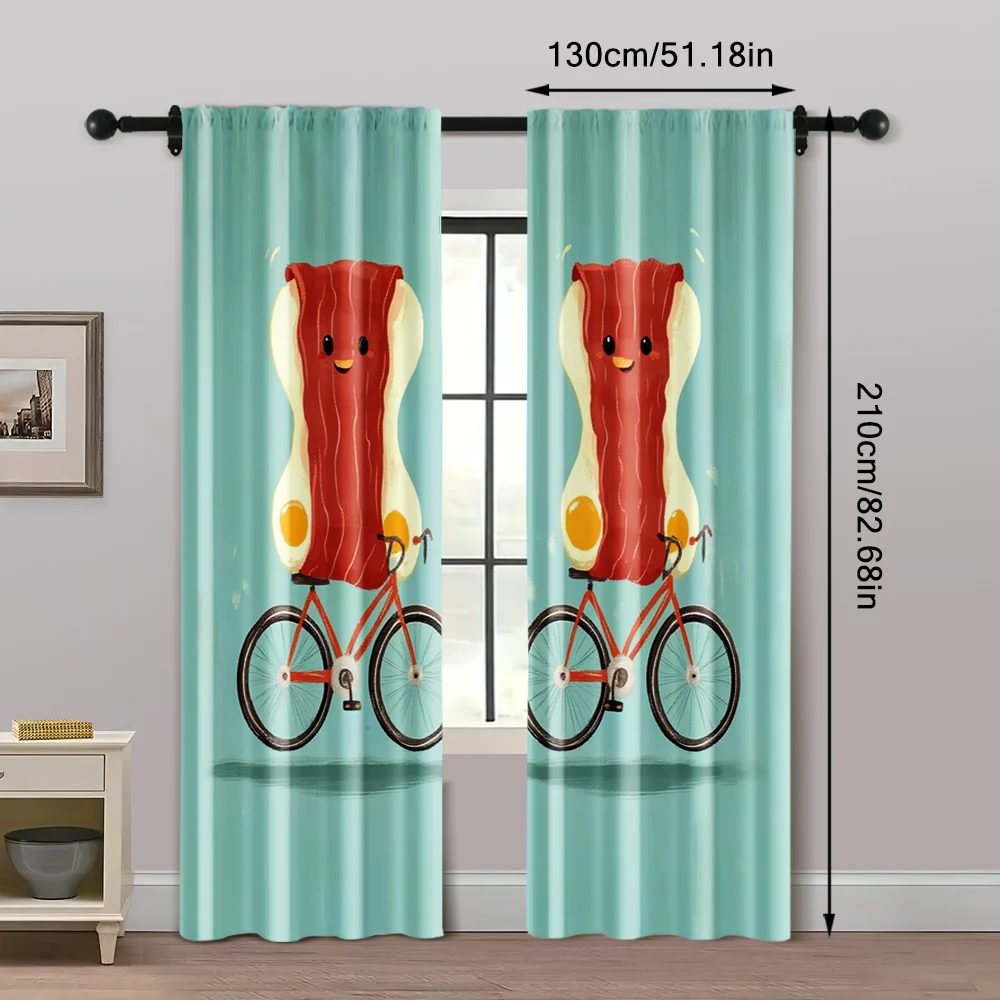 2pcs, Pattern Curtains 2D print Breakfast depicting ham and eggs1 Durable Polyester (without rod) Stuff Clearance Perfect for 5