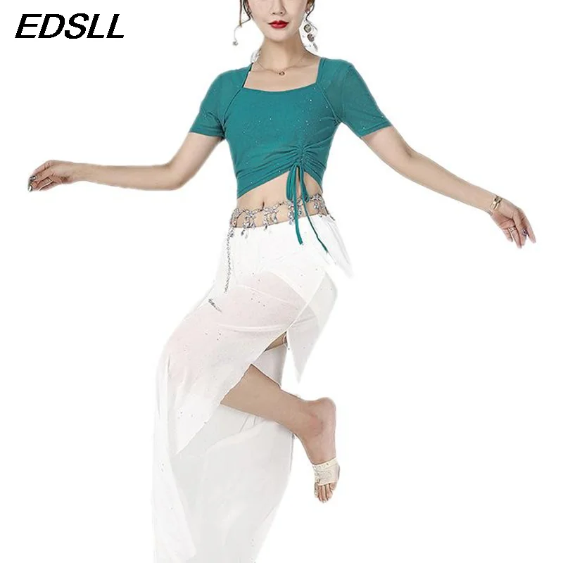 

Женский модный Асимметричный топ для танца живота, привлекательный сетчатый топ с разрезом, женский тренировочный топ, одежда для выступлений