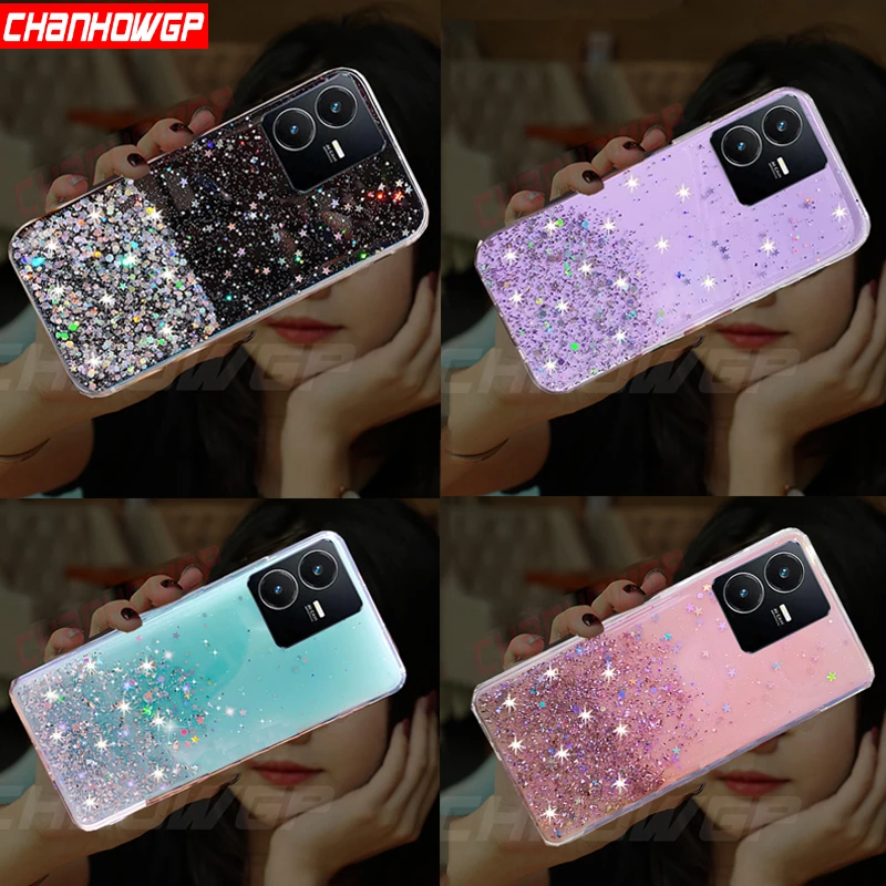 Luxus Farbverlauf Glitzer Bling weiche Silikonhülle für Vivo Y22 Y22s Y33s Y55s Y75 Y77 Y21 Y35 Y02 klare transparente TPU-Abdeckung_voghion.com