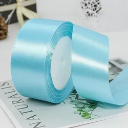Elegant Silk Satin Ribbon Roll - 25 Yards for Crafts, Bows, and Gift Wrapping - Ideal for Weddings and Parties - Multiple Widths Available (Lake blue)
