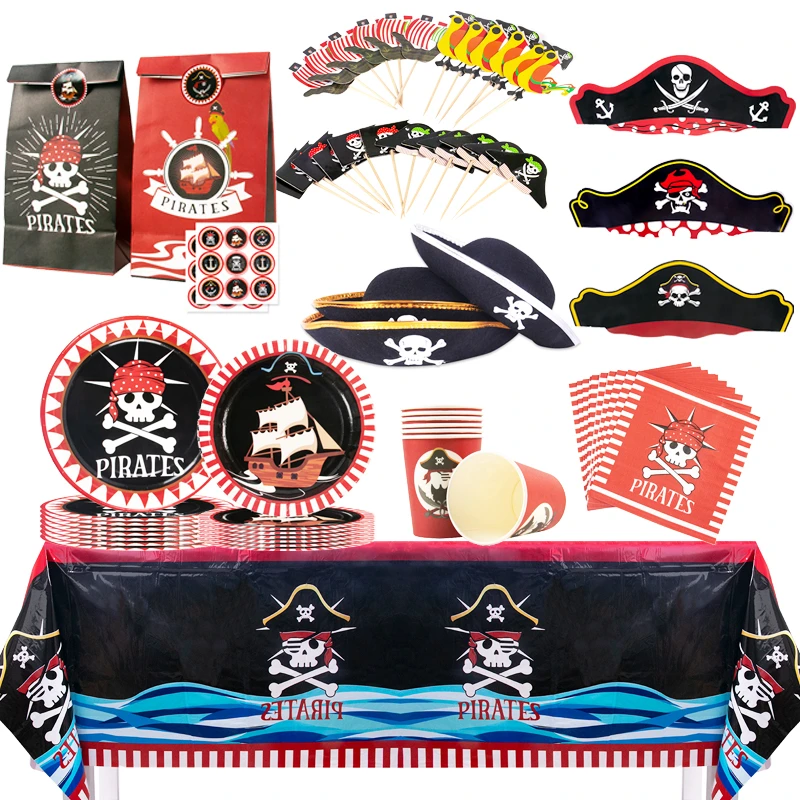 Decoración de fiesta temática pirata, vajilla desechable, sombrero de pirata, accesorios para fotos para niños, suministros para de feliz primer cumpleaños, fiesta de aventura| - AliExpress