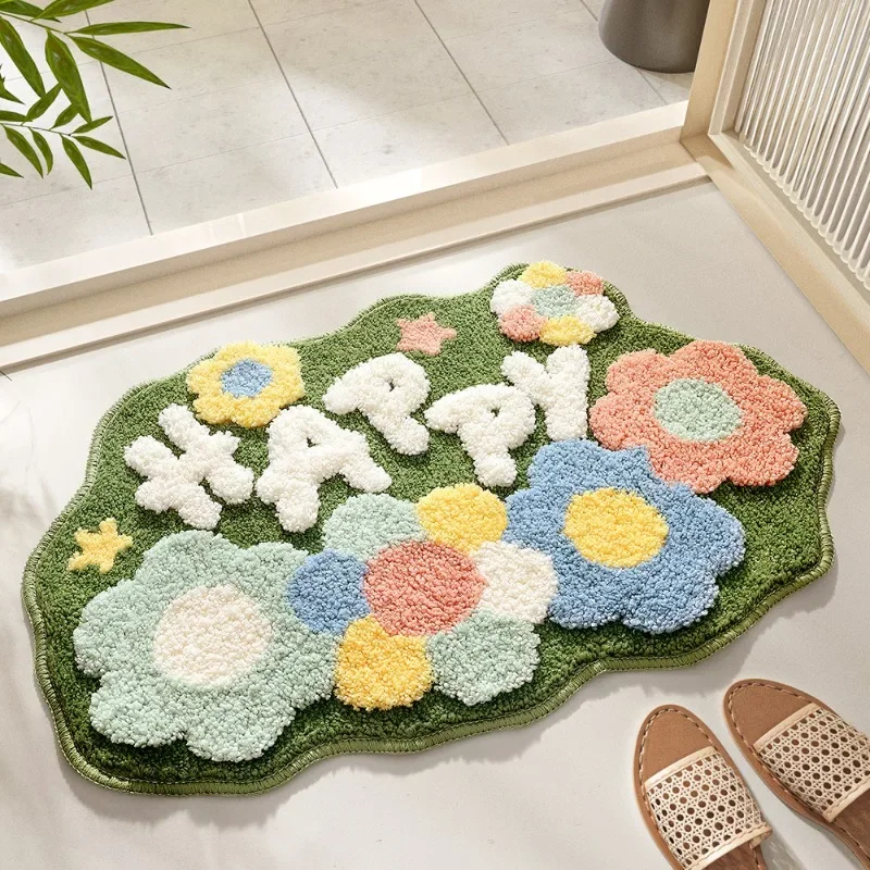 

Absorbent Non-slip Bathroom Carpet Semicircular Foot Mat Cartoon Household Toilet Door Quick-drying Foot Mat