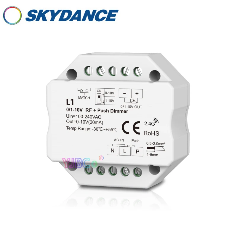 Skydance 0-10V single color LED strip Controller RF AC Push Dim Dimmer 1-10V monochrome light tape 2.4G dimming remote 110V 220V
