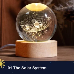 Starry Galaxy Crystal Ball Night Lamp - Ambient Bedroom Light & Creative Gift (Solar system)