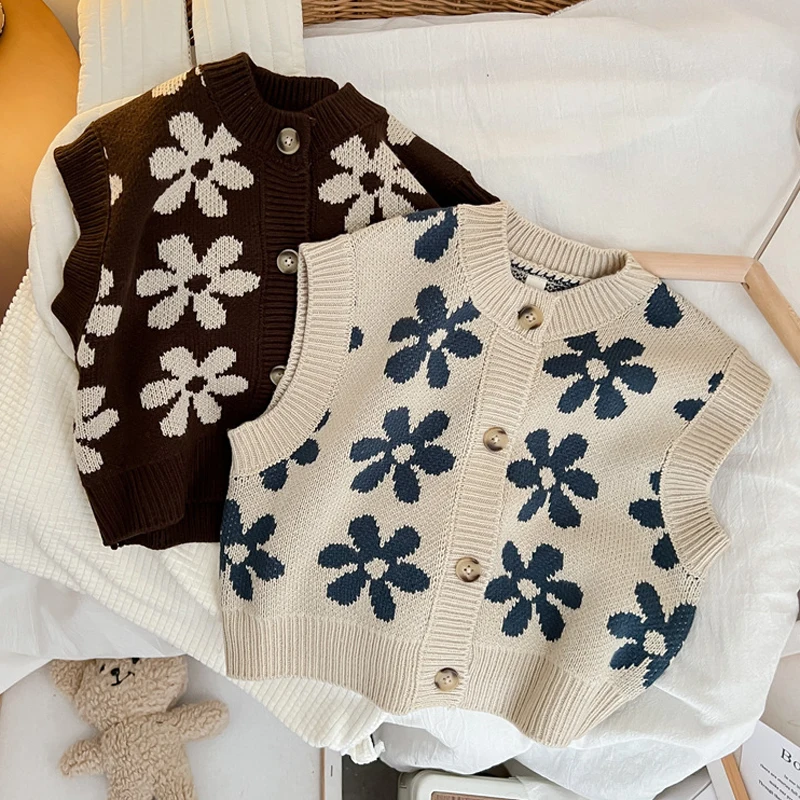 Autumn Baby Sweater Vintage Knit Kids Vests for Girls Boys Waistcoat Children Cardigan Coat Infant Clothing Baby Clothes 1