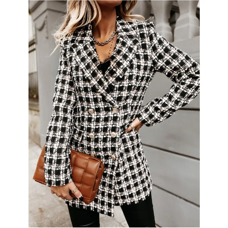 

Autumn and Winter Woolen Jackets with Printed Lapels Medium Length Women's Clothing