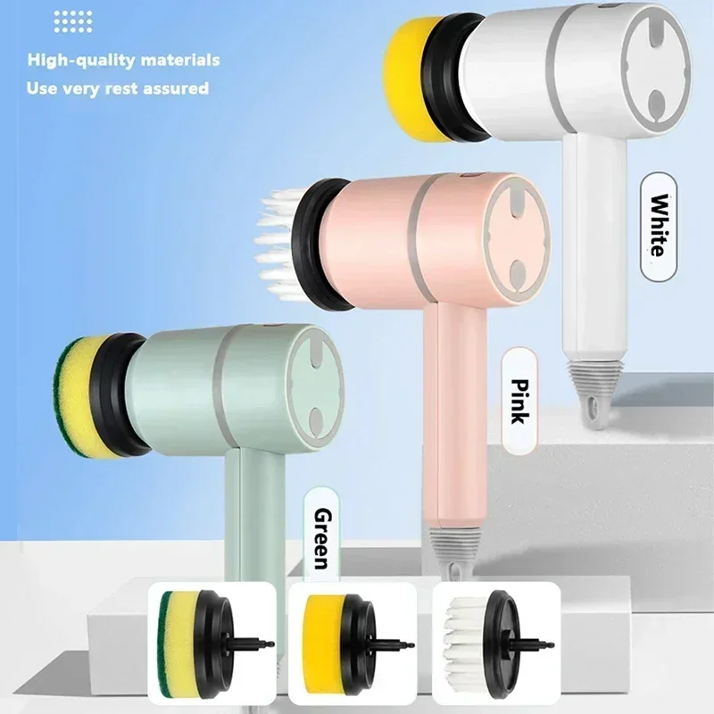Dishwashing Brush Electric Cleaning Brush, Automatic Wireless USB Rechargeable Kitchen Bathtub Tile Cleaning Brushes with 3Heads