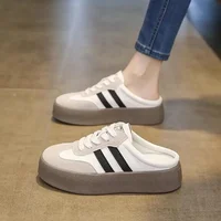 Women's Slip-On Thick Bottom Flat Shoes Spring Summer Grid Lined Rubber Sole Comfortable Casual Sneakers No Back Heel