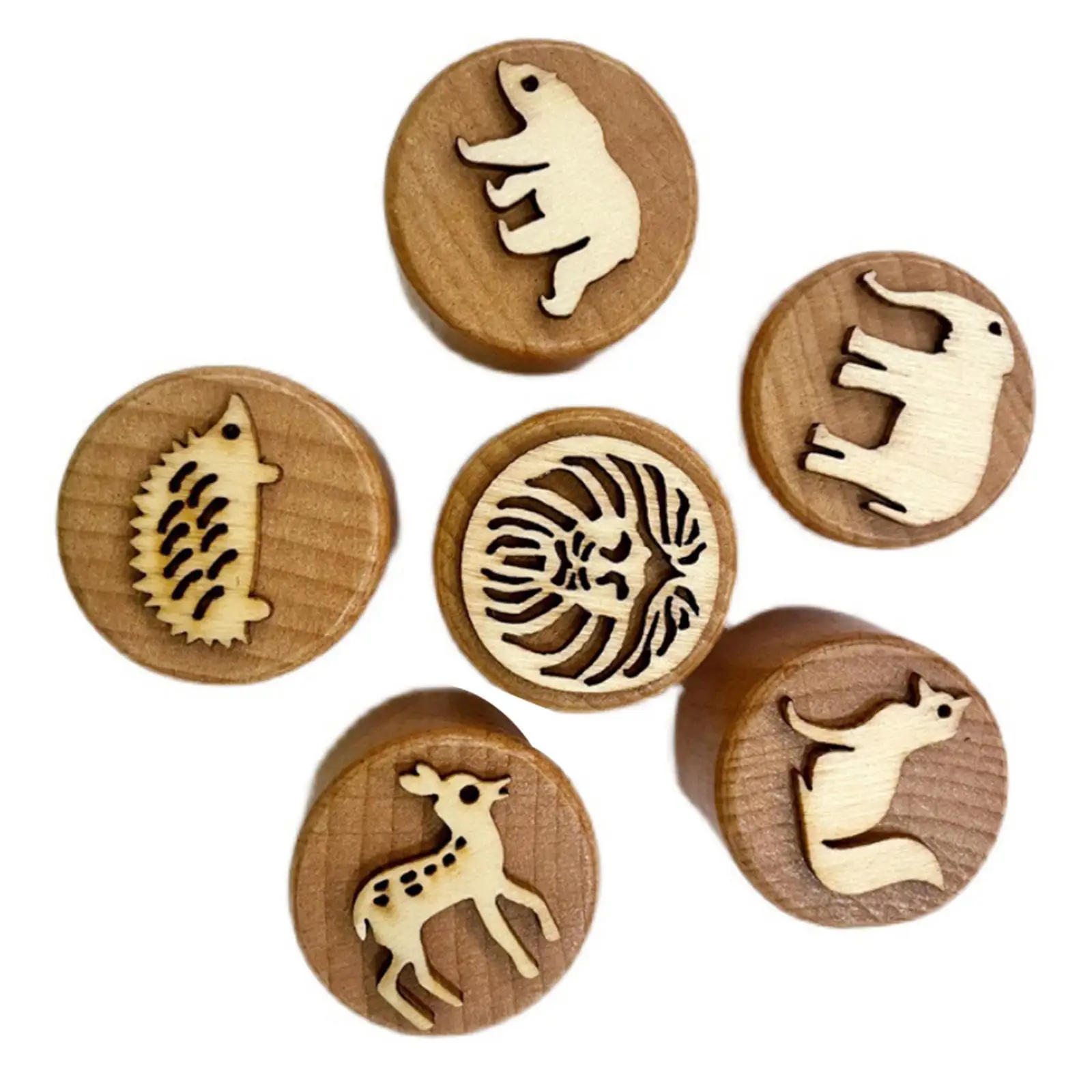 6 Pieces Wooden Stamps for Kids DIY Craft for Art Scrapbooking Animal Stamps