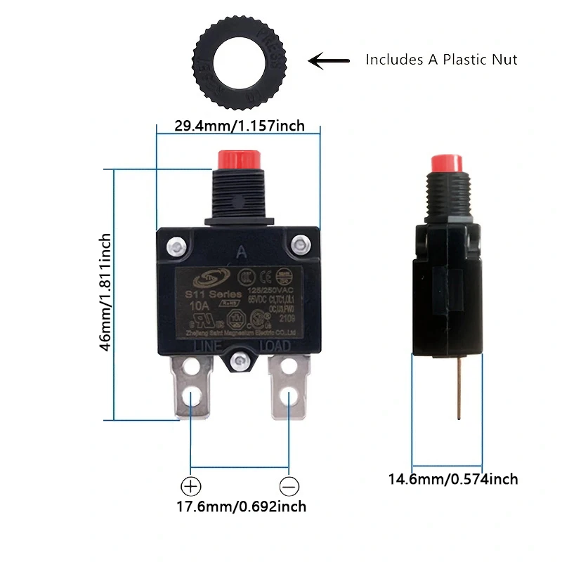 1Pcs Mini Current Overload Protector Switch Circuit Breaker Customizable 2A 3A 4A 5A 6A 8A 10A 15A 20A 25A 30A 40A Power Supply