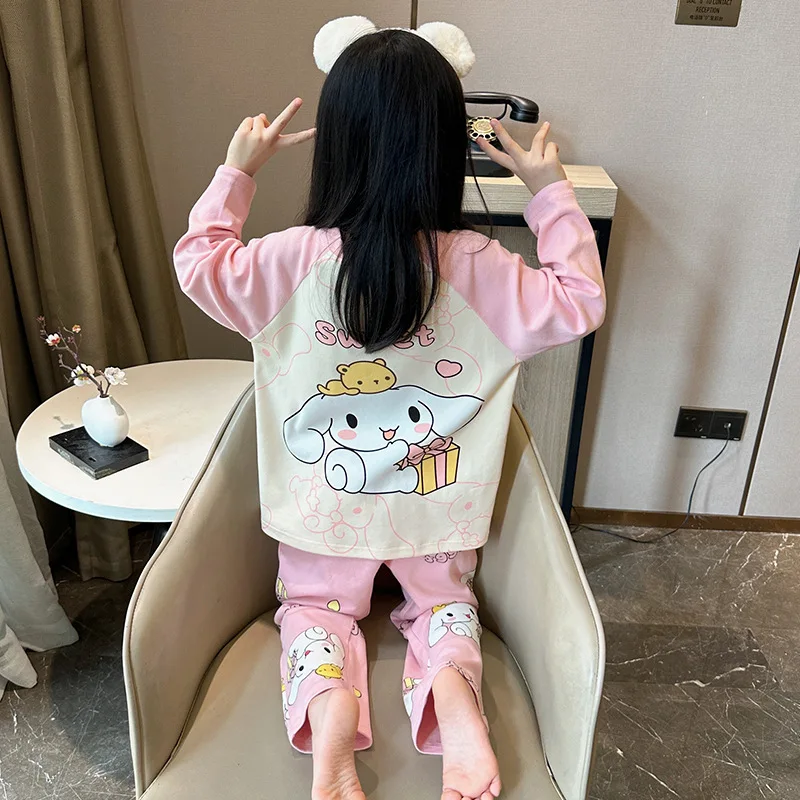 

Kawaii Sanrio Pajamas Cinnamoroll Mymelody Cartoon Cute Children Fashion Loose Fitting Pure Cotton Suit Girls Christmas Gifts