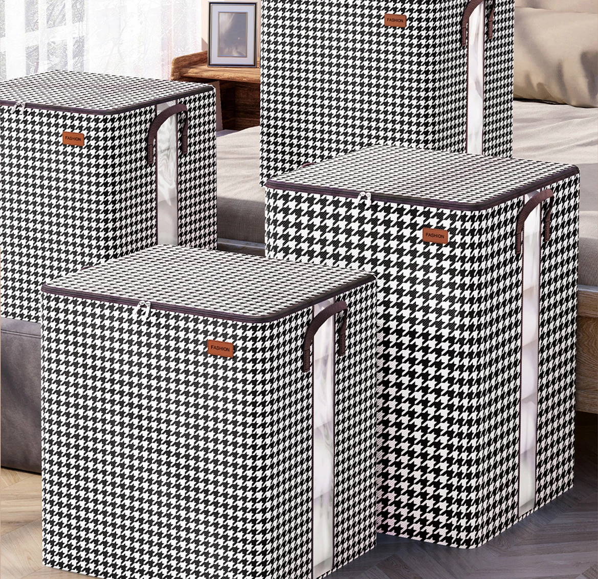 Description Picture 5 of item1Pcs Foldable Clothes Organizer Clothes Storage Bags Large Capacity Quilt Moving Box Tote Bag Dustproof Clothing Wardrobe Home