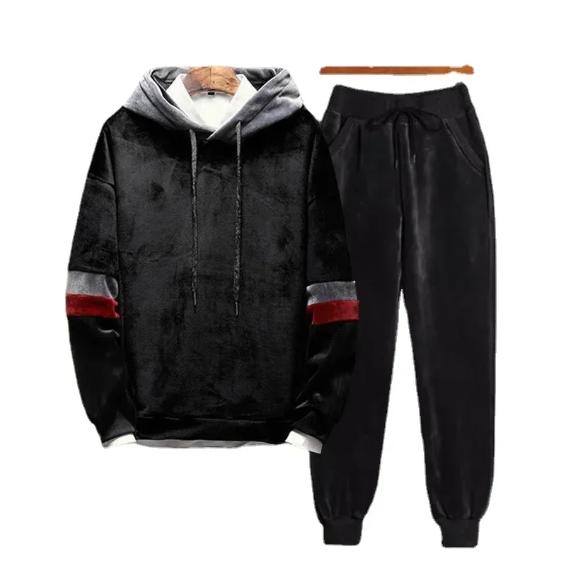 Men's Two-piece Tracksuit Golden Velvet Set Thickened Winter Double-sided Velvet Suit 3