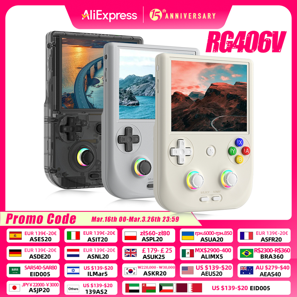 ANBERNIC RG406V Handheld Game Console 4ââ IPS Touch Screen Android 13 Unisoc T820 64-bit Game Player 5500mAh RGB lighting
