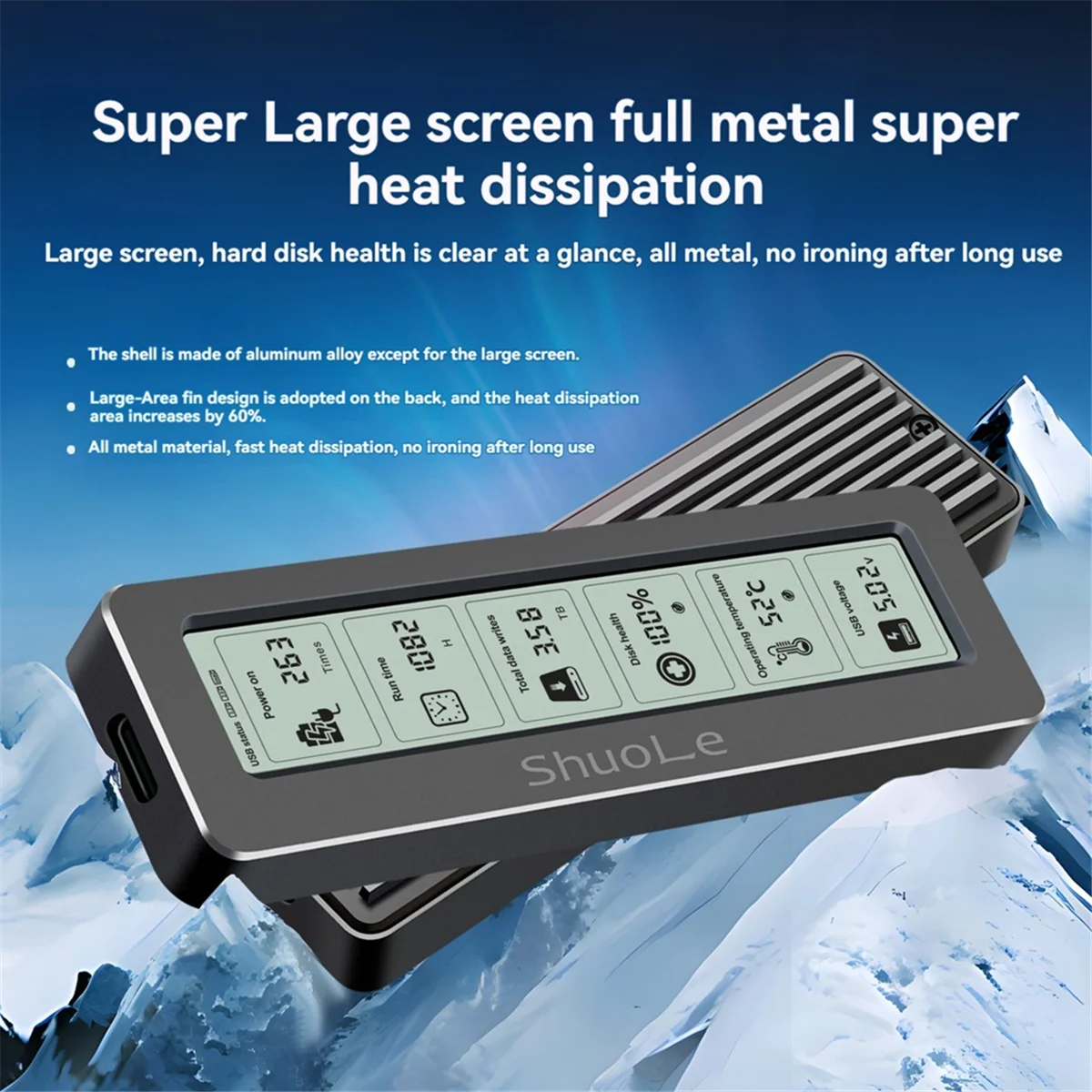 NVME/NGFF Dual Protocol SSD Enclosure SHuoLe M. 2 Display Screen Intelligent Digital Health Detection Type-C 3.2 10Gbps