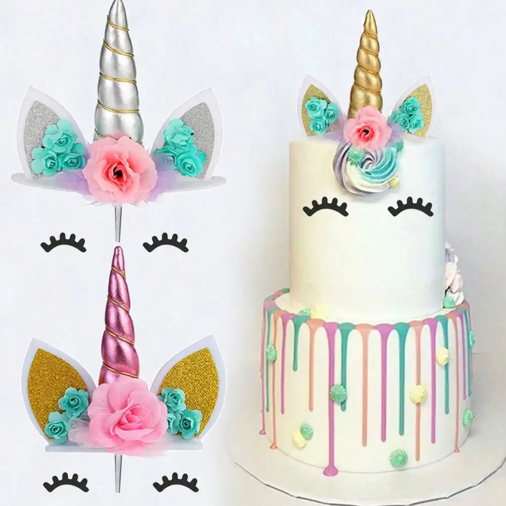 1 satz Kuchen Topper Einhorn Mit 2 Wimpern Basis für Geburtstag Party Kuchen Dessert DIY Dekoration Lieferungen