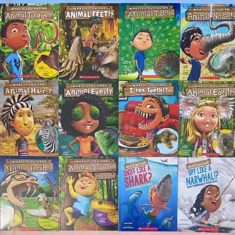 

12 Books/Set What If You Had Animal Ears/Teeth/Hair/Feet/Eyes/Nose/Tail Children's Popular Science English Picture Book