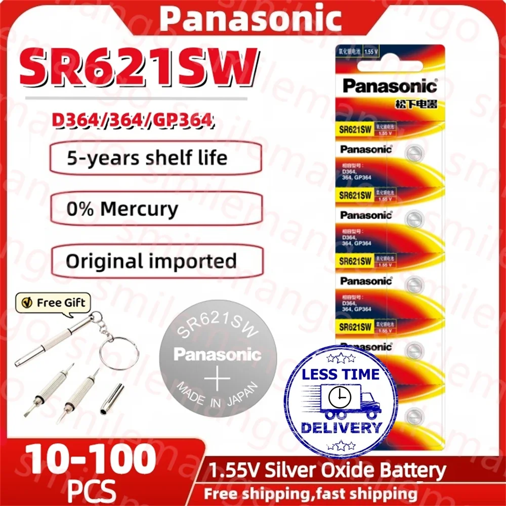 10-100PCS Panasonic SR621SW D364 364 GP364 1.55V Silver oxide battery Longines Tiansuo CK is applicable to Casio Button cell