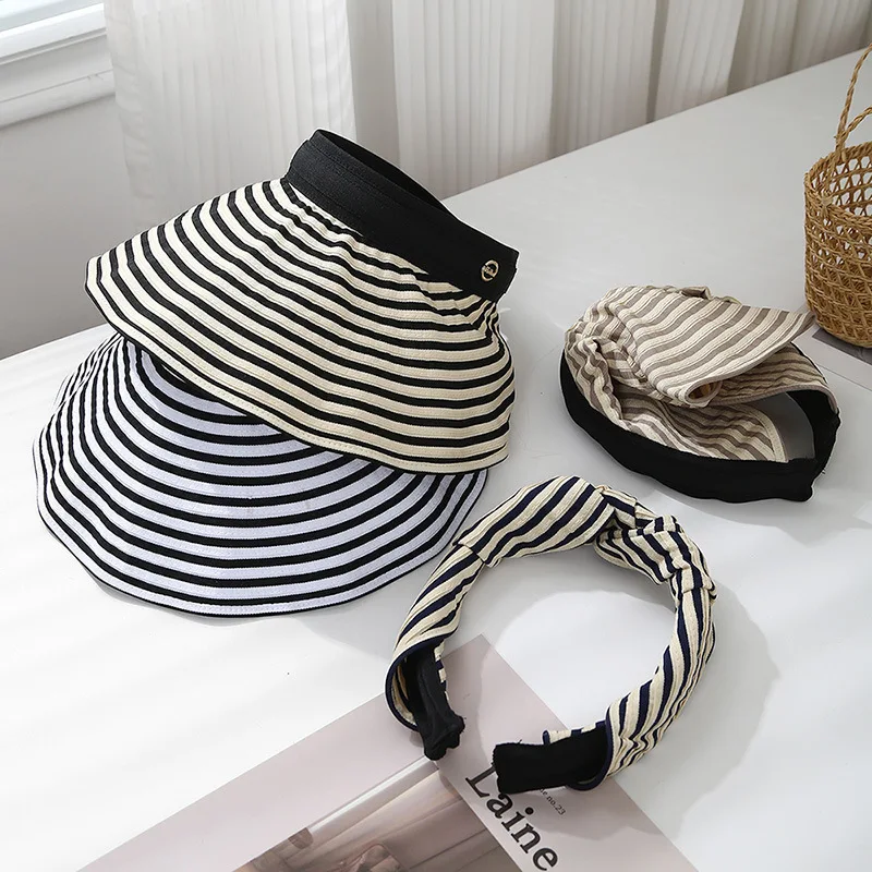 Sun Visor Summer Hat Korean Stripe Colorblock Headband Cross
