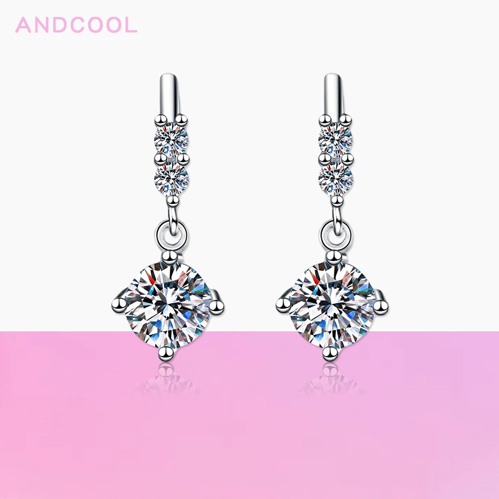 

Женские серьги с муассанитом Andcool, серьги-подвески из серебра 925 пробы с круглым муассанитом, аксессуары для девушек, ювелирные изделия
