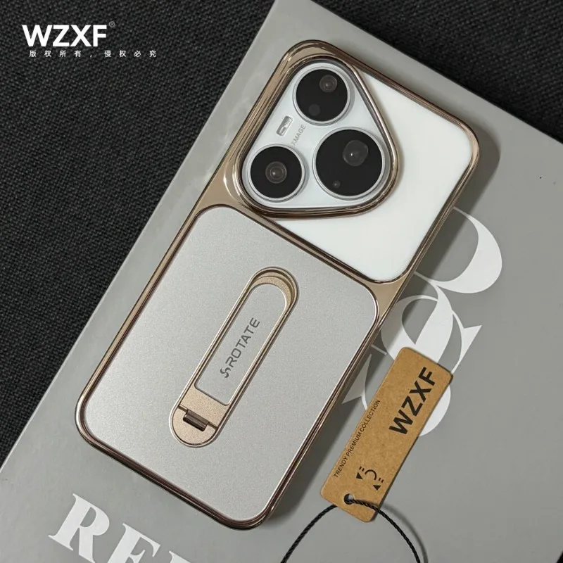 Electroplated PC Frame Lightweight Hard Case with Phone Holder and Non-Slip Design
