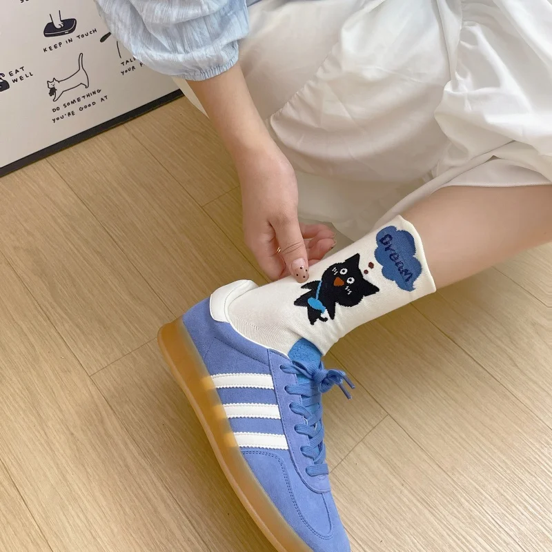 Dreamlikelin 1/4 Paar modische Frühlings- und Sommer-Damensocken mit Cartoon-Katzen-Print, lässige Mädchen-Mittelsocken – Detail 15