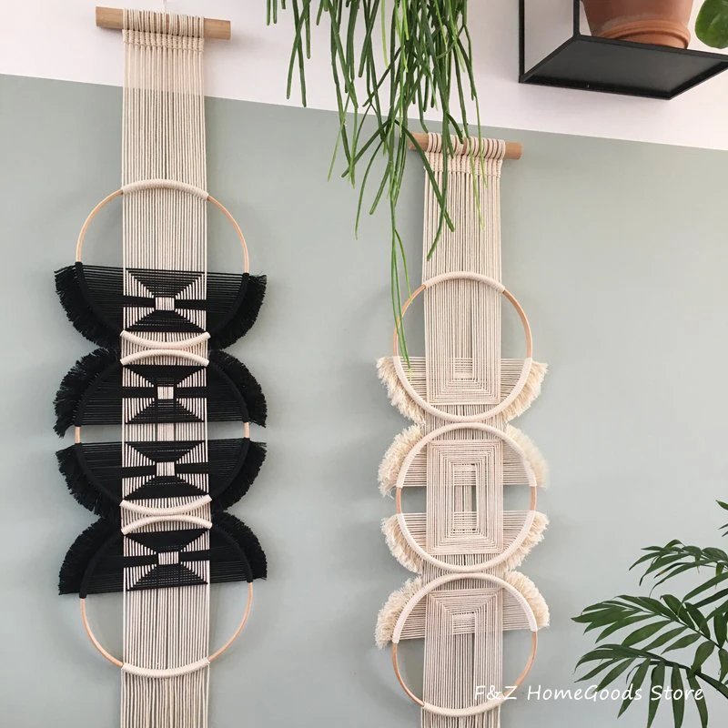 

Creative Wooden Round Cotton Wall Decoration Macrame Wall Hanging Tapestry Hand Woven Simple Mandala Style For Room House Decor