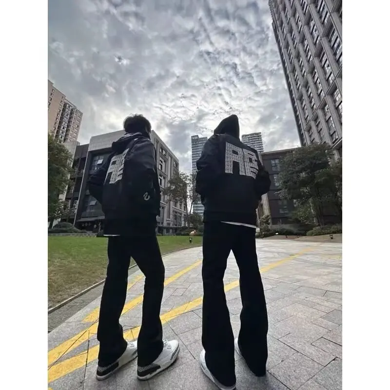 아메리칸 스타일 청소년 야구복 남성용 봄 가을 플라이트 재킷 및 바지 세트 긴..