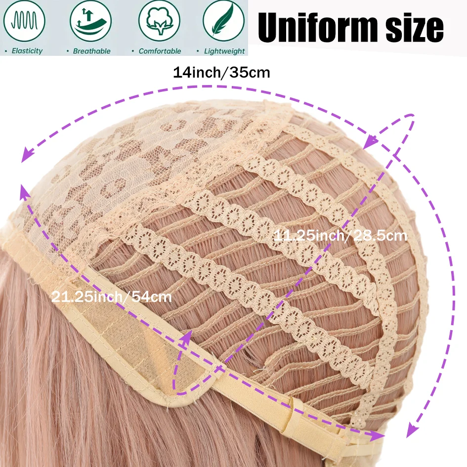 Pink wig - Women's 14 "5.29oz pink blonde Bob wig medium part with outturned figure-eight bangs short headpiece, Bob wig