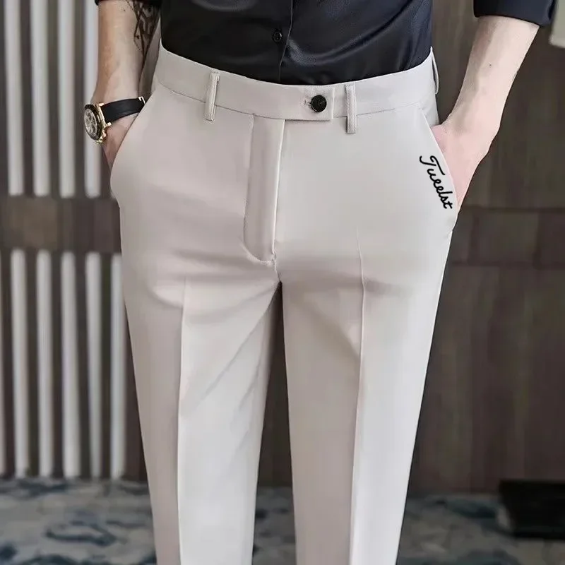 

2024 Golf Men's New Solid Color High Quality Pants Men's Slim Fit Leisure Office Pants Outdoor Tennis Sports Pants