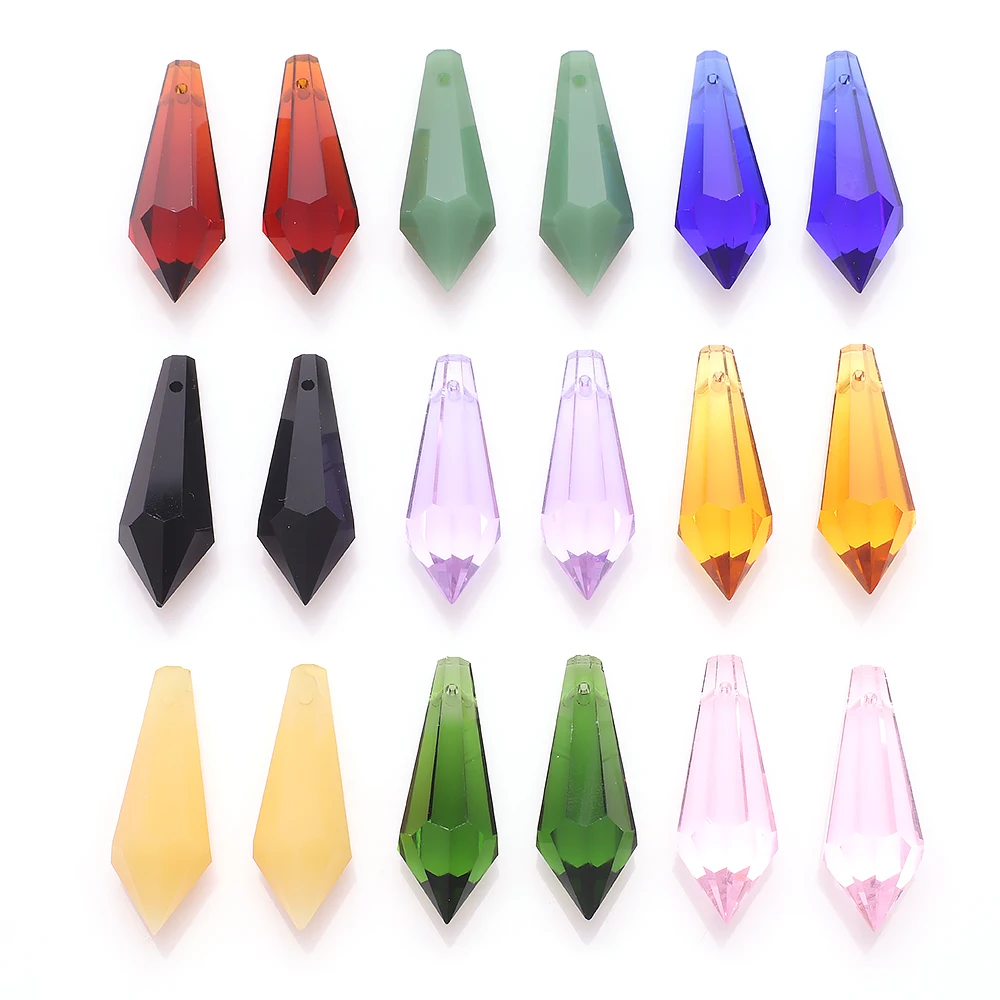 5Pcs 14x38mm Lampwork 크리스탈 프리즘 펜 던 트 유리 드롭 비즈 태양..