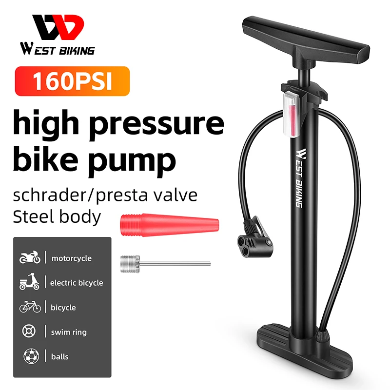 

WEST BIKING велосипедный насос высокого давления 160psi, портативный велосипедный насос из нержавеющей стали Schrader Presta, насос с клапаном, велосипедные аксессуары