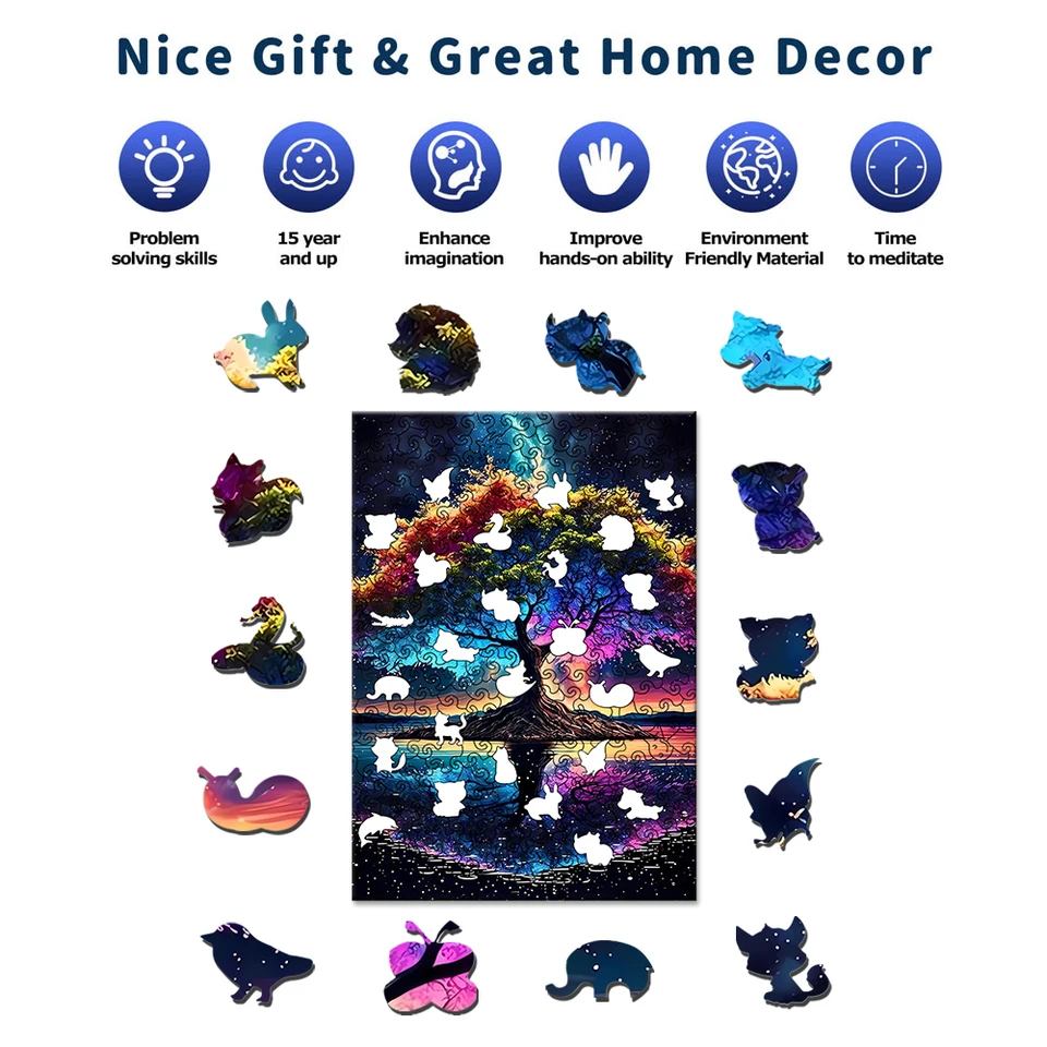 Puzzle con i pezzi a forma di animaletti (100 pezzi in legno) figura finale il Leone - Aniwood - - Shop