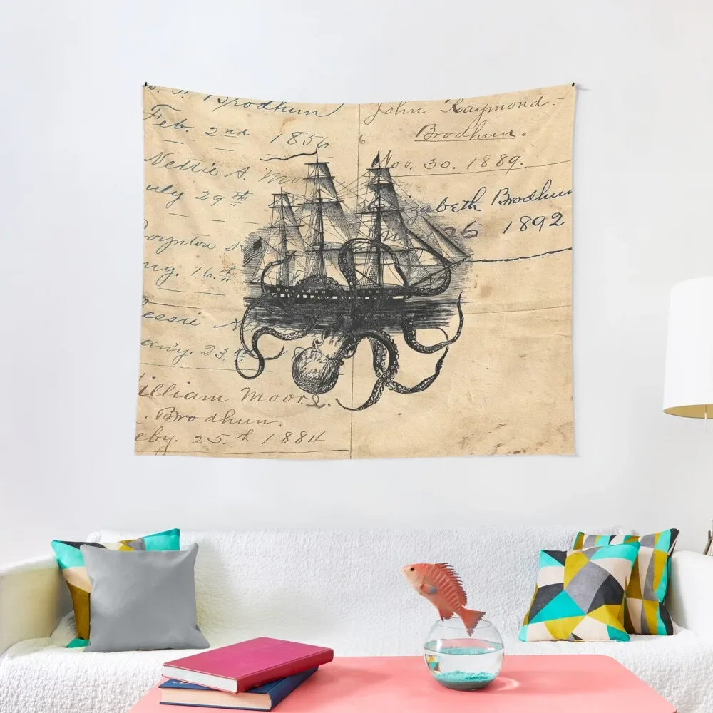 

Kraken Attacking Ship on Ledger DesignKAS947 Tapestry Nordic Home Decor Decoration Wall Wallpaper Bedroom Tapestry