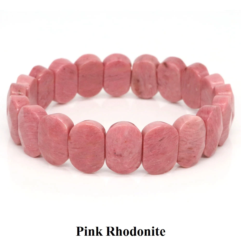 Natural Stone Square Beads Strand Bracelets Amethyst Rose Quartz Healing Crystal Rectangle Bangle Women Gemstone Jewelry Gifts