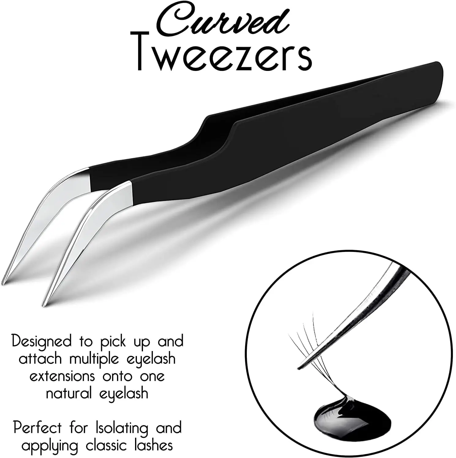 Description Picture 6 of item2-Piece Straight & Curved Tip Eyelash Extension Tweezers Stainless Steel False Eyelash Application Tools