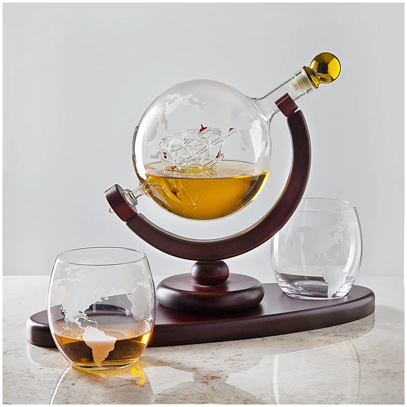 Whiskey Decanter Set Crystal Glass Wine Glass Creative Globe Wine Bottle World Map Pattern Indoor Office Decoration