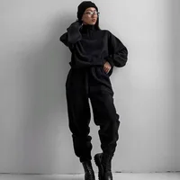 FJM-Sweat à capuche et pantalon de sport pour femme, sweat-shirt décontracté, pull imbibé de sport, ensemble de 2 pièces 4