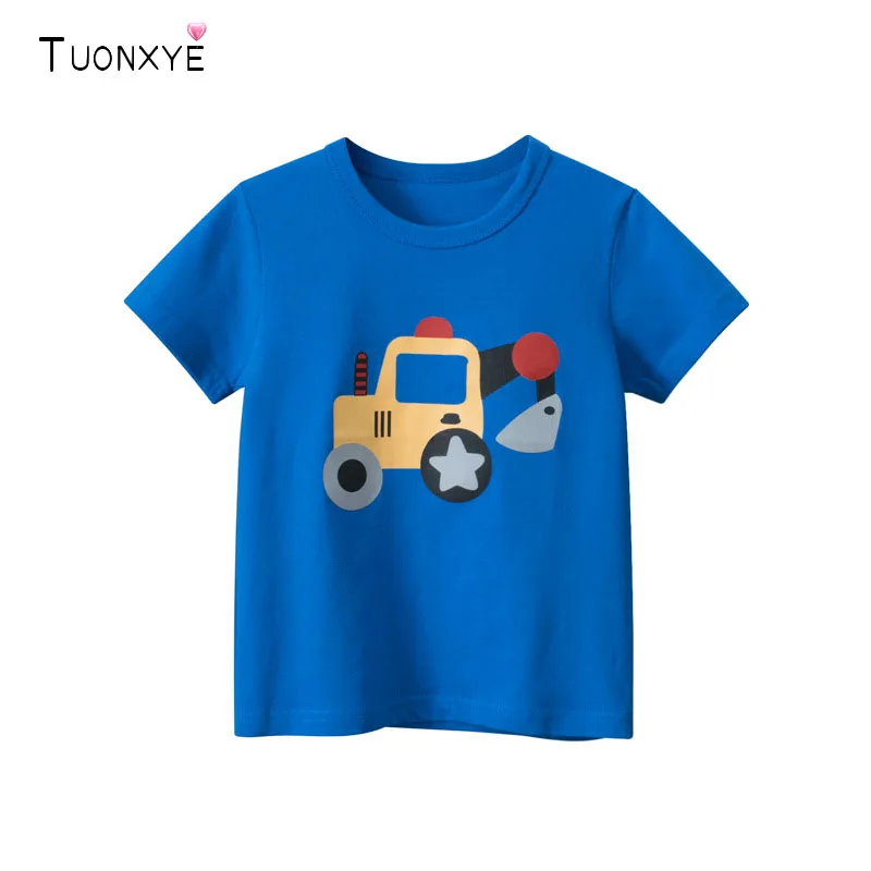 

TUONXYE Fashion Boys Short Sleeve T-shirt Cartoon Excavator Cotton Knitting Soft Breathable Children Pullover Clothes 2-9years