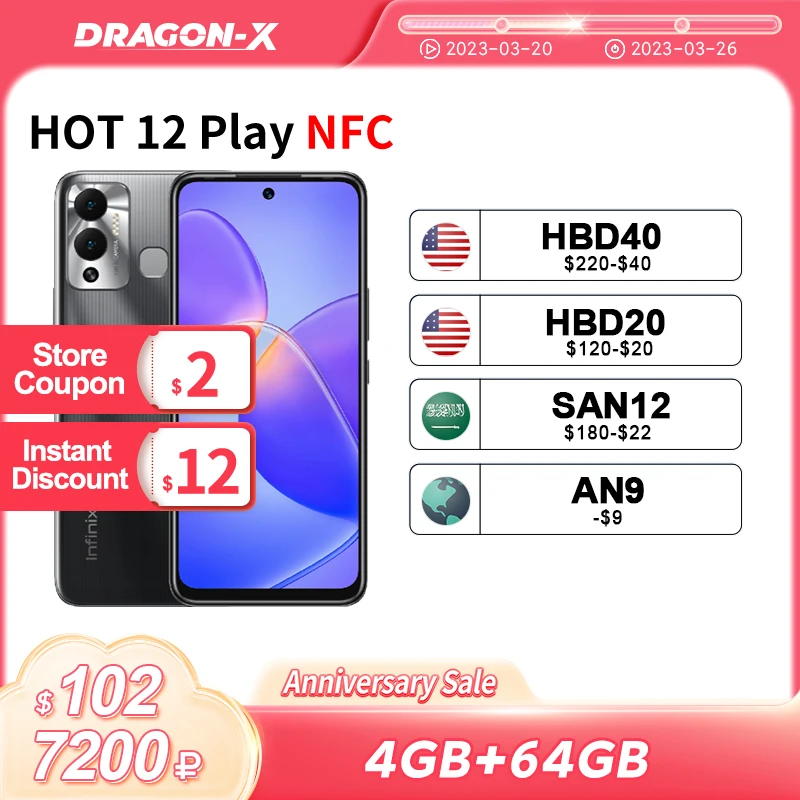  Infinix HOT 12 PLAY NFC smartphone 6.82" Rapid Refresh Rate Display 6000mAh Power Marathon Long-Lasting Fun Mobile Phone X6816D
