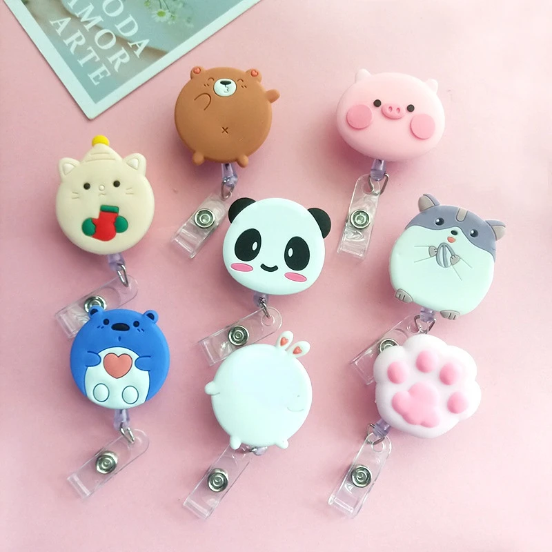 Silicone Cute Panda & Pig Animals Retractable Badge Reel Student Nurse  Exhibition Enfermera Name Card ID Card Chest