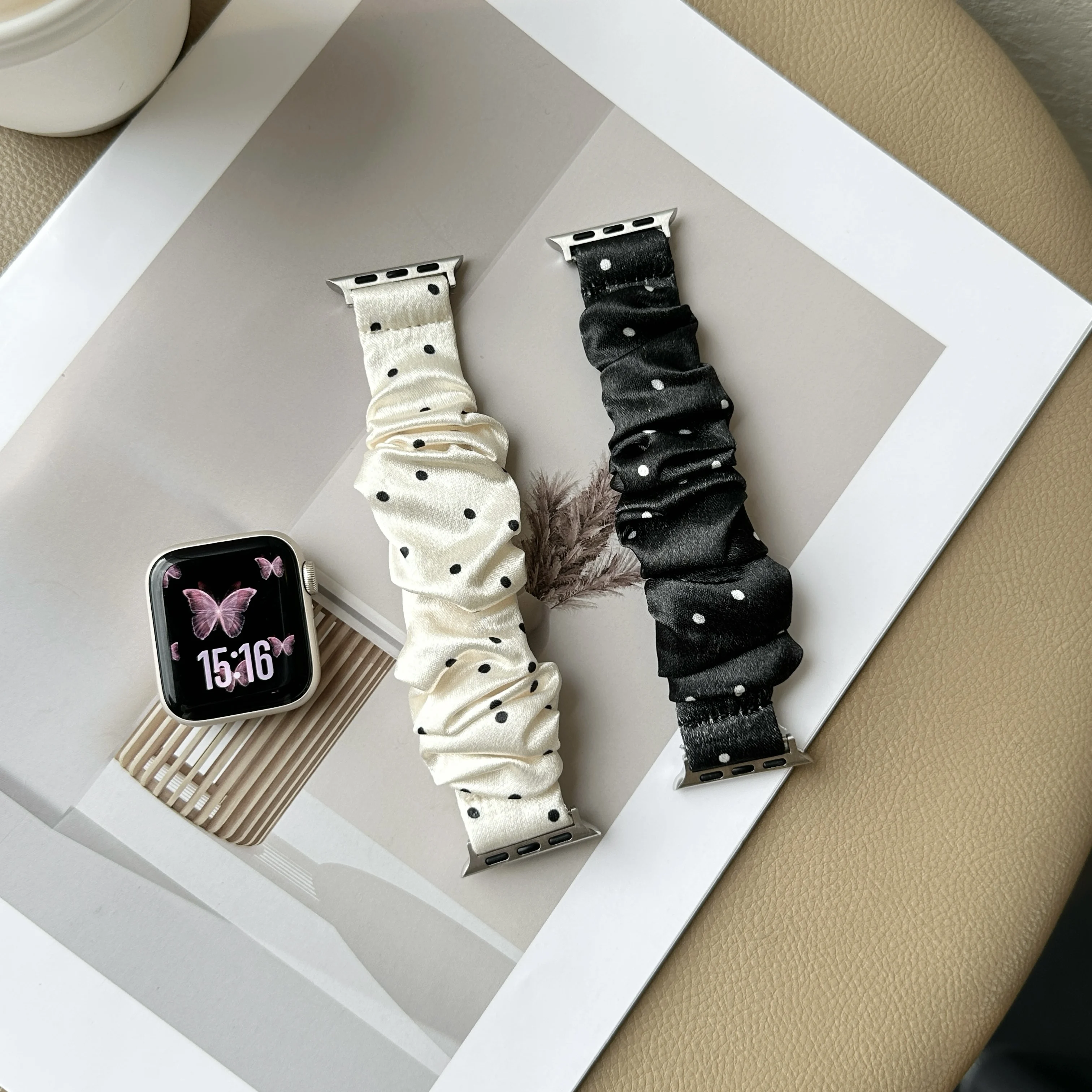Chic Polka Dot Yarn Scrunchie Apple Watch Strap
