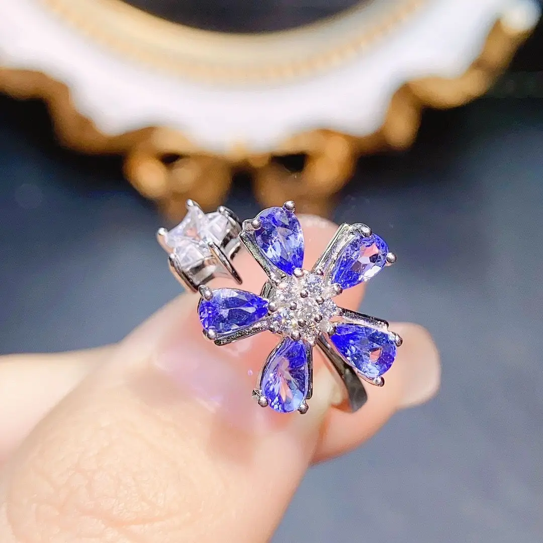 

Best Seller Tanzanite Fine Jewelry Woman Tanzanite Ring With Natural Tanzanite Gemstone 3*5mm Silver Lady Tanzanite Ring Jewelry