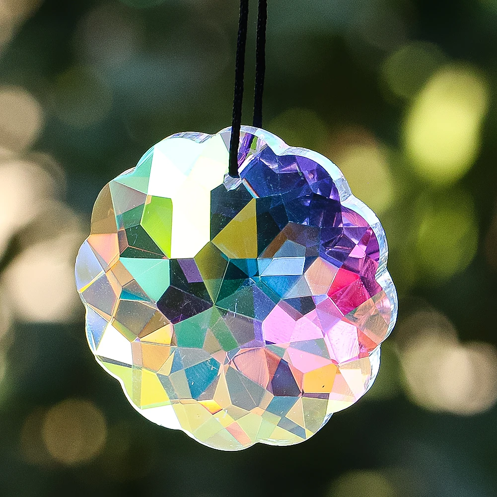 45mm Aurora AB Color Faceted Prism Mandala Sunflowers Glass Crystal Pendant Rainbow Sun Catcher Chandelier Lamps Dangle Parts