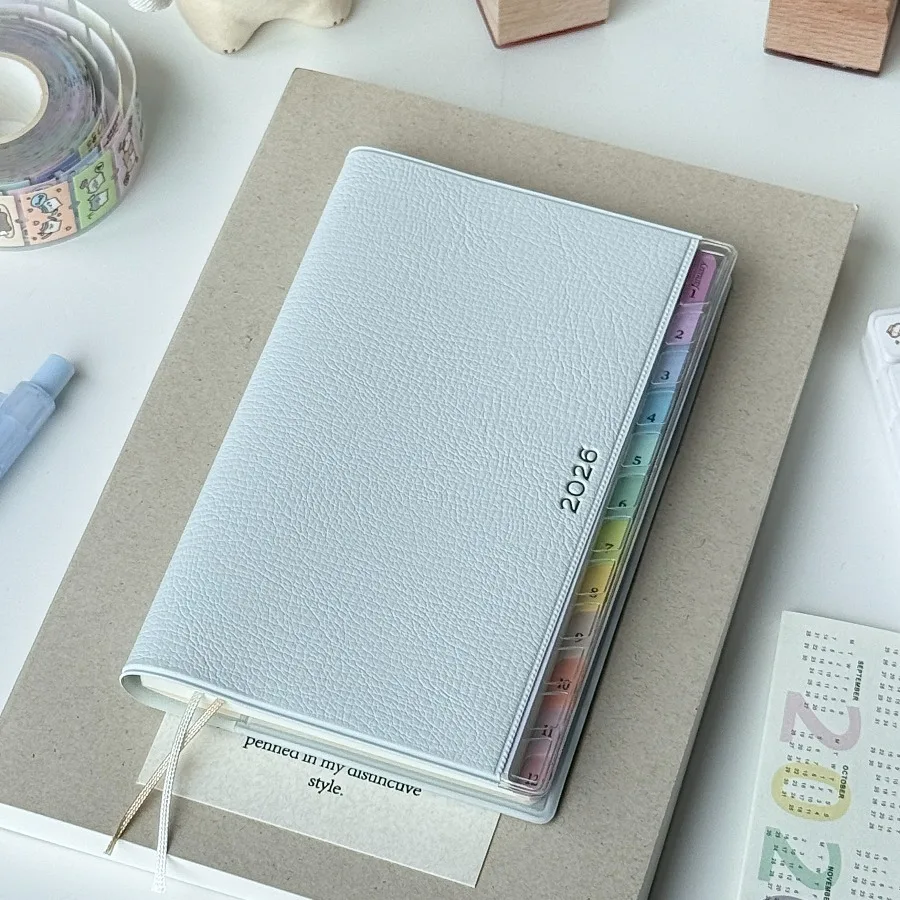 캘린더 노트 다이어리 2026 플래너 레인보우 인덱스 코르티컬 스케줄 핸드북 고급 월간 주간 계획 업무 노트